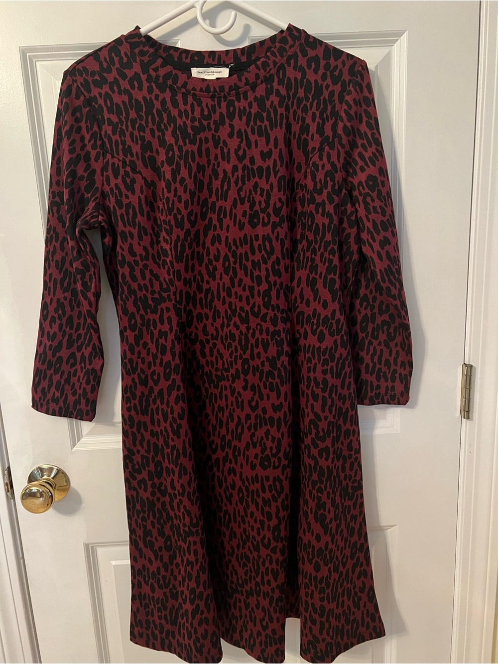 beachlunchlounge Burgundy and Black Leopard Print Long Sleeve Dress